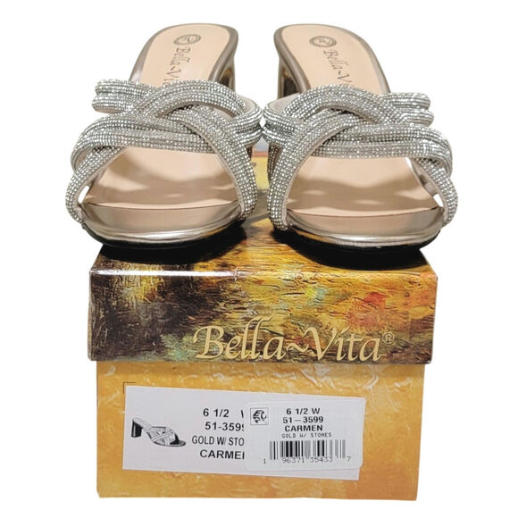 Bella Vita Women Carmen Cross Strap Slide Sandals Size US 6.5W Gold w/ Stones - Picture 6 of 6